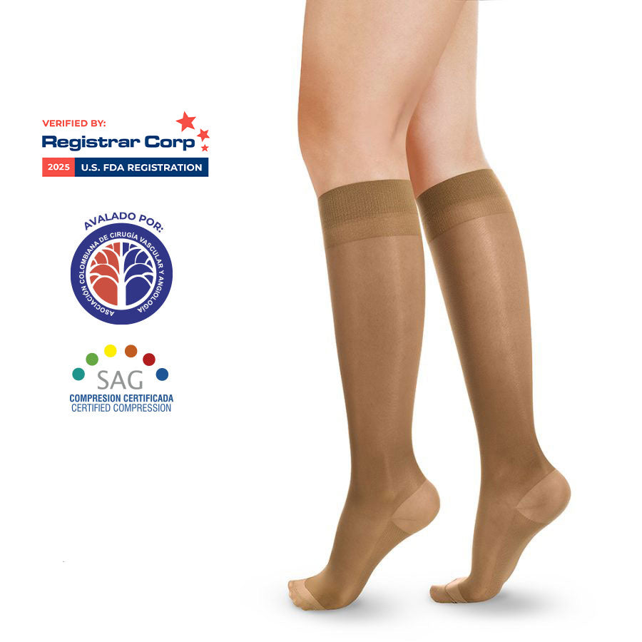 Medias de Compresión Mediana – Rodilla Punta Cerrada Transparente 15-20mmHg 1123