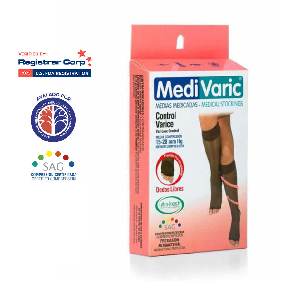 Medias de Compresión Mediana – Rodilla Punta Cerrada Transparente 15-20mmHg