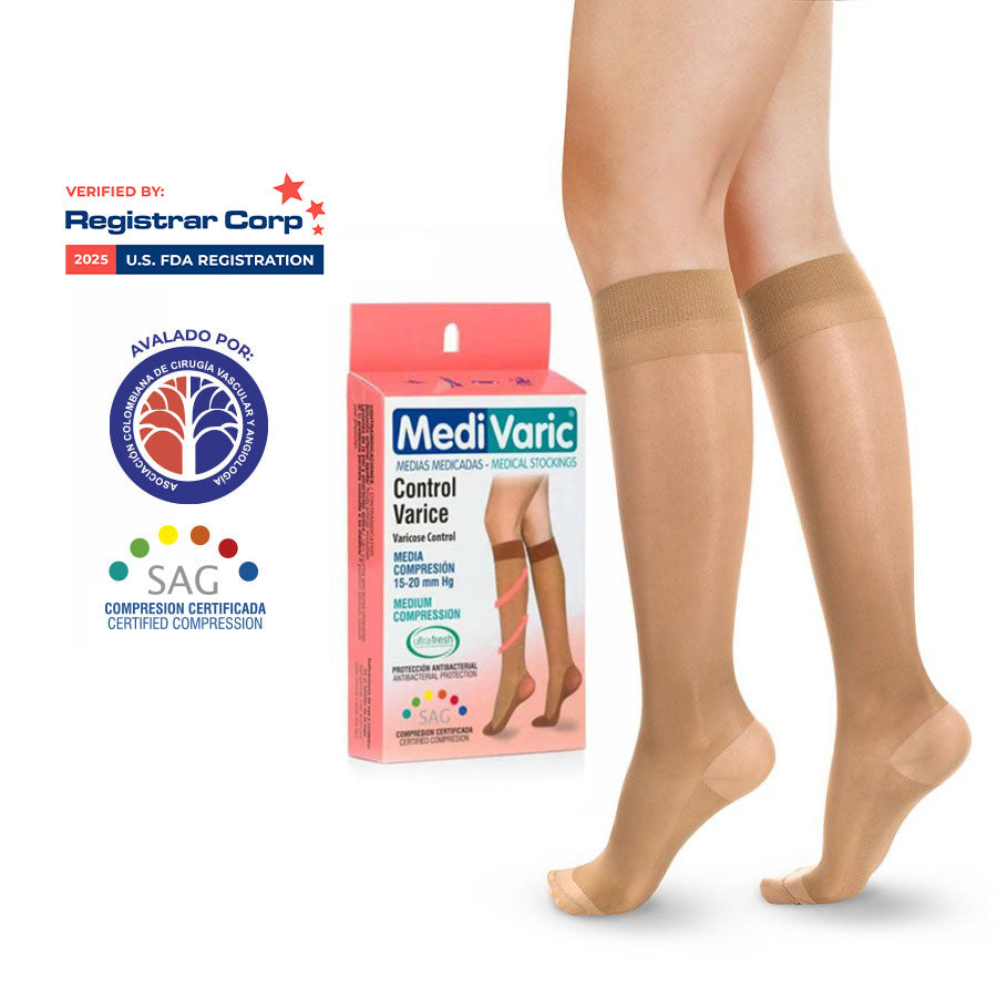 Medias de Compresión Mediana – Rodilla Punta Cerrada Transparente 15-20mmHg 1123