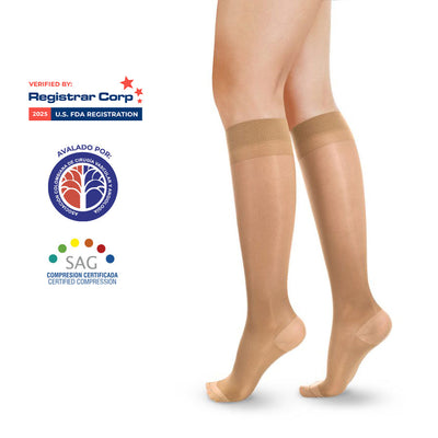Medias de Compresión Mediana – Rodilla Punta Cerrada Transparente 15-20mmHg 1123