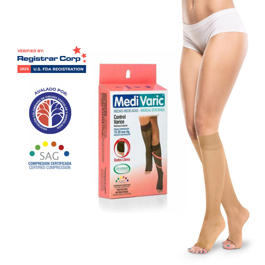 Medias a la Rodilla Dedos Libres Transparente 15-20mmHg 1129