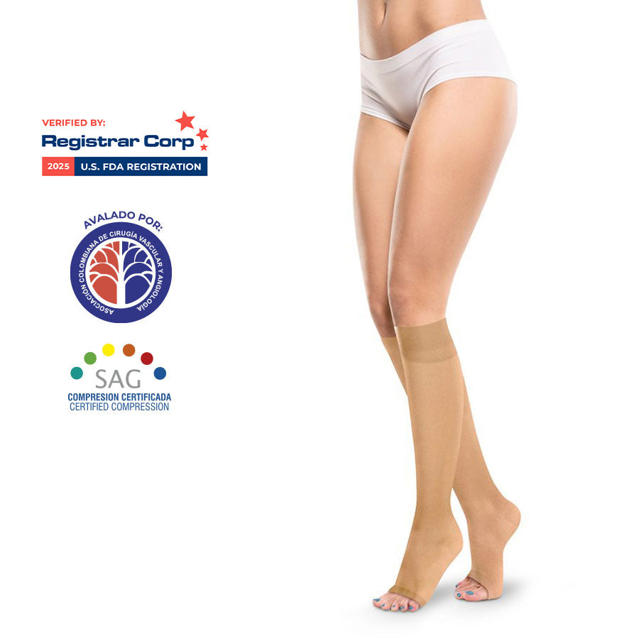 Medias a la Rodilla Dedos Libres Transparente 15-20mmHg 1129