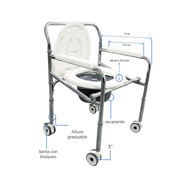 Silla Sanitaria Plegable En Acero Con Ruedas SKU VH605