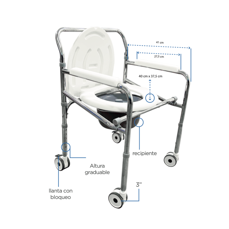 Silla Sanitaria Plegable En Acero Con Ruedas SKU VH605