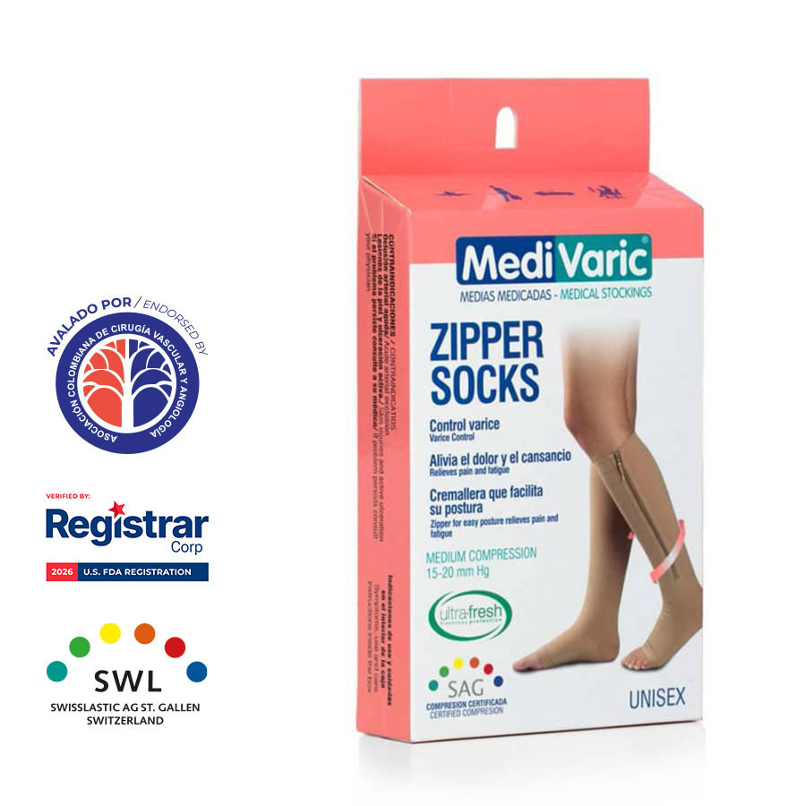Medias de Compresión Mediana – Unisex Rodilla Dedos Libres Con Cierre 15-20 mmHg 4313