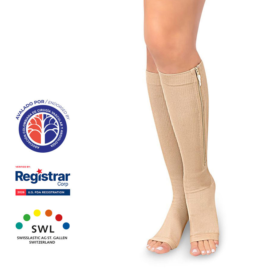 Medias de Compresión Mediana – Unisex Rodilla Dedos Libres Con Cierre 15-20 mmHg 4313