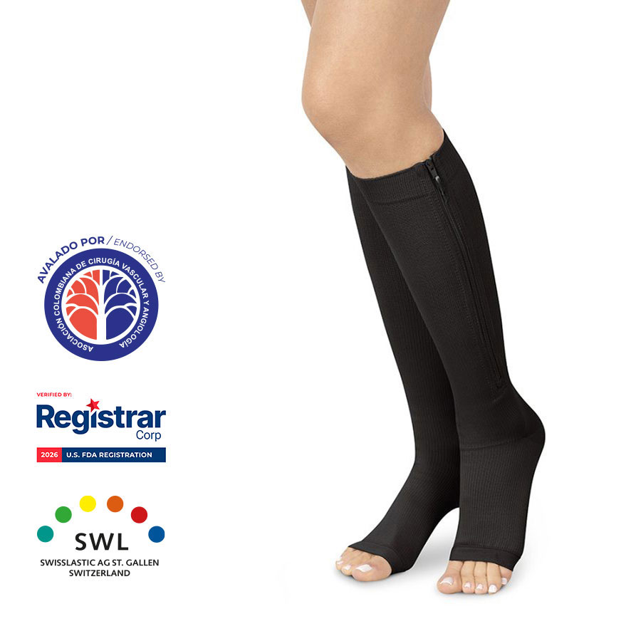 Medias de Compresión Mediana – Unisex Rodilla Dedos Libres Con Cierre 15-20 mmHg 4313