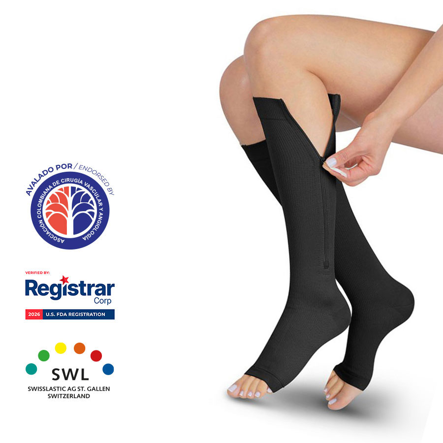 Medias de Compresión Mediana – Unisex Rodilla Dedos Libres Con Cierre 15-20 mmHg 4313