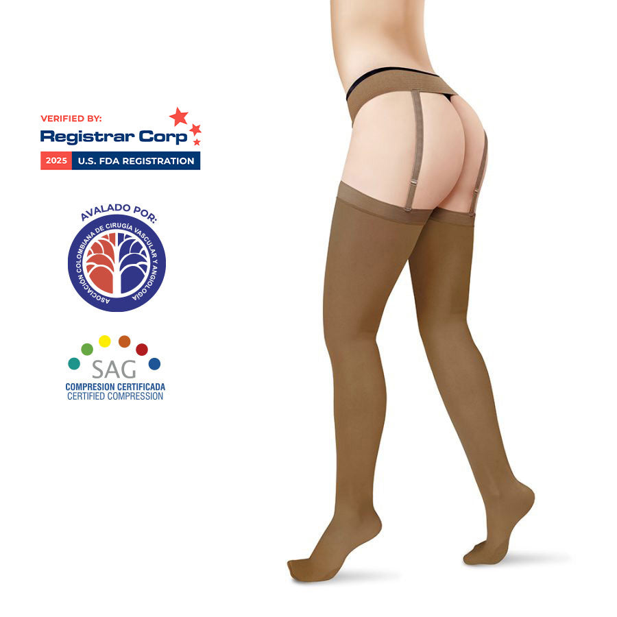 Medias de Compresión Mediana al Muslo Unisex Punta Cerrada Opaca 15-20mmHg 5222