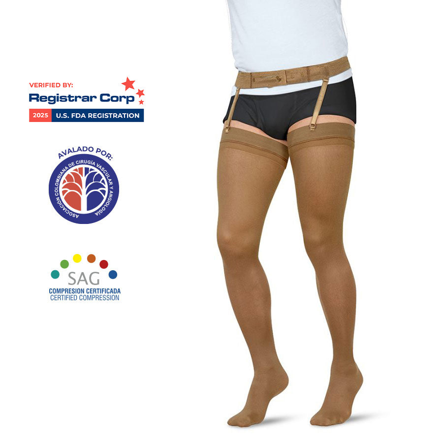 Medias de Compresión Mediana al Muslo Unisex Punta Cerrada Opaca 15-20mmHg 5222