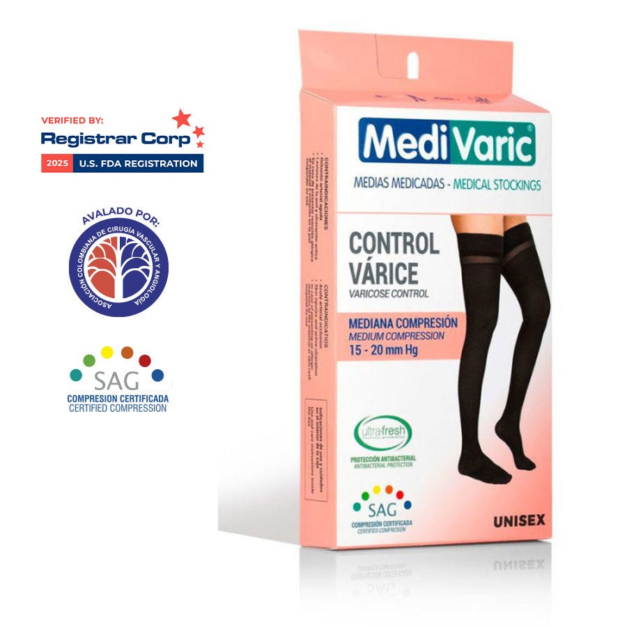 Medias de Compresión Mediana al Muslo Unisex Punta Cerrada Opaca 15-20mmHg 5222