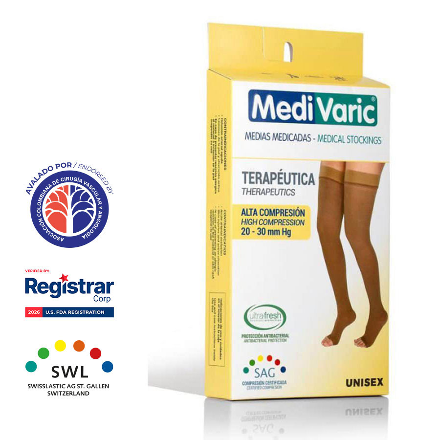 Media de Compresión Alta – Muslo Unisex Dedos Libres 20-30mmHg 5232