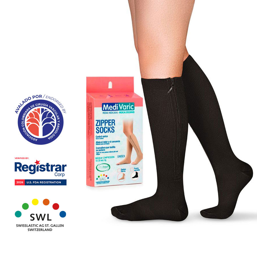 Medias de Compresión Mediana – Unisex Rodilla Punta Cerrada Con Cierre 15-20 mmHg 532