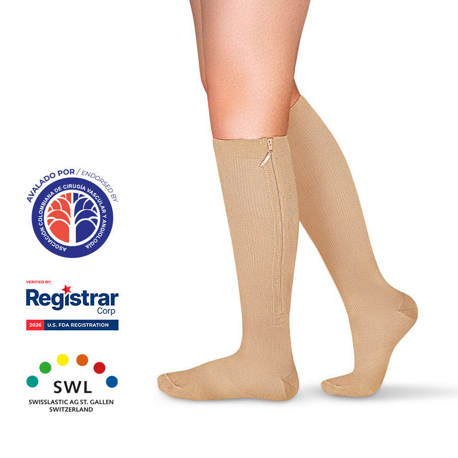 Medias de Compresión Mediana – Unisex Rodilla Punta Cerrada Con Cierre 15-20 mmHg 532