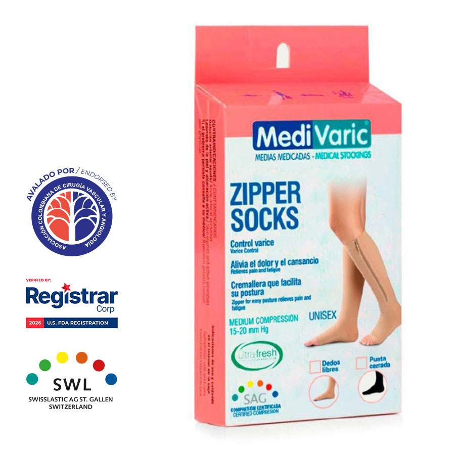 Medias de Compresión Mediana – Unisex Rodilla Punta Cerrada Con Cierre 15-20 mmHg 532