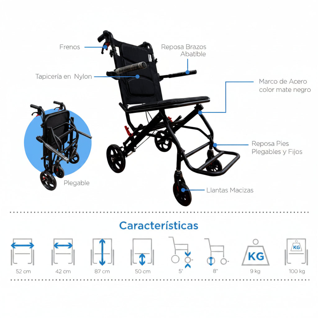 Silla De Ruedas De Transporte ultraliviana y Portable SKU:HE801