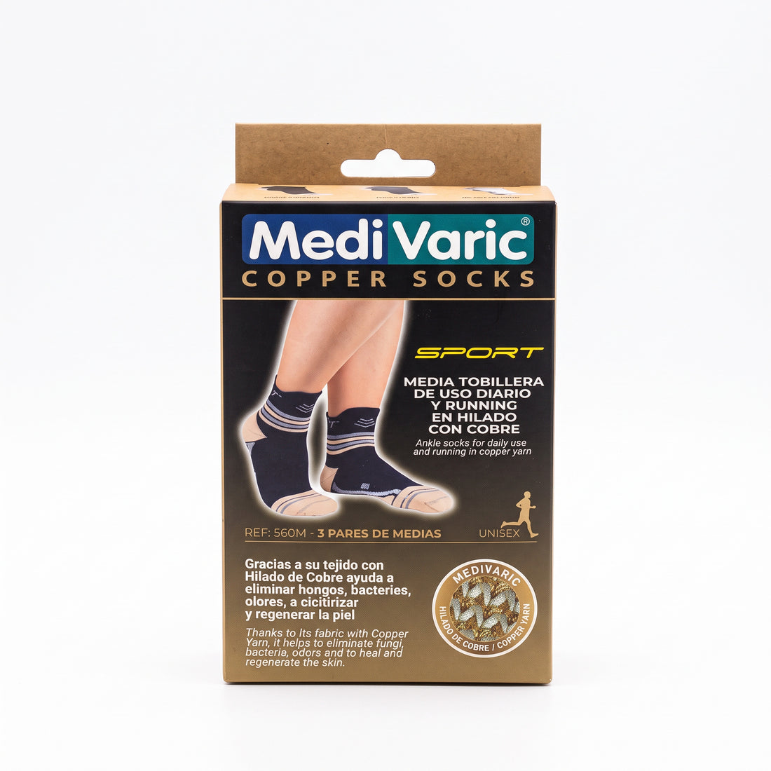 Pack x 3 Unidades - Tobillera Deportiva Unisex con Hilado de Cobre Copper Socks